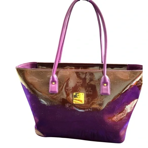 AUTHENTIC MCM LIMITED EDITION PATENT LEATHER MAROON/ PURPLE
SHOULDER BAG TOTE - Picture 4 of 13